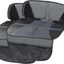 Car Seat Protector - Seat Protection Mat - Thick Padding - Durable, Waterproof Fabric, Leather Reinforced Corners & 3 Pockets for Handy Storage (2 Pack) Gray