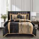 Stratford Park Black and Gold Comforter Set, 7 Pieces Jacquard Bedding Sets with Comforter, Bed Skirt, Pillows & Shams, Queen Size, Lightweight Microfiber, All Season Bedroom Home Dcor
