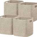 UBBCARE Set of 4 Storage Basket-12 X 12 X 12 in, Cotton Rope Basket for Shelves, Toys, Book, Cube Storage Bins with Handles, Woven Storage Baskets for Organizing, Mix-Brown