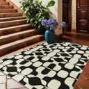 Latte&Fog 3x5 Entryway Rug, Vintage Washable Area Rug, Boho Non Slip Low Pile Throw Carpet for Indoor Bedroom Bedside, Kitchen, Entry and Living Room - Black Beige