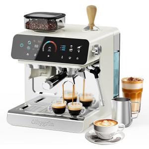Espresso Machine with Grinder, 20 Bar Professional Espresso Maker with 19 Grind Sizes, Coffee Machine with Milk Frother, 2.8L Removable Water Tank for Latte & Cappuccino (Ivory Beige)