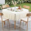 Ivory Square Tablecloth - 34x34 Inch Stretchy Fitted Tablecloths for Small Square Card Tables with Ruffle Pleated Table Skirt Wrinkle-free Spandex Table Cover for Dining, Kitchen, Patio & Gift Display