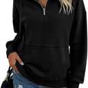 SHEWIN Womens Sweatshirt Casual Half Zip Pullover Solid Long Sleeve Tops Quarter Zip Sweatshirts Trendy Fall Outfits Clothes 2025, US 8-10(M), Black