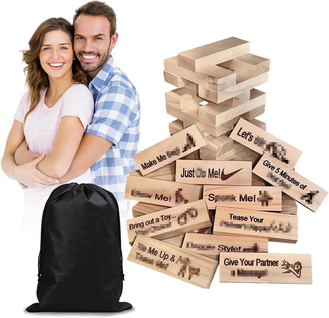 Lust Tower Games for Adults Super Naughty Block Tower Tumbling Wooden Tower Stacking Block for Couples Date Night Ideas for Valentine Lover Drunking Games(48pcs)
