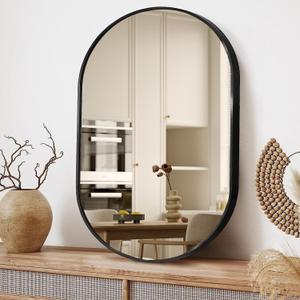 Oval Mirror, 20"30" Black Bathroom Mirror with Stainless Steel Metal Frame, Oval Brass Mirror for Bathroom, Entryway, Living Room, Wall Mount Mirrors Hangs (30"L x 20"W, 20x30 Black-oval)