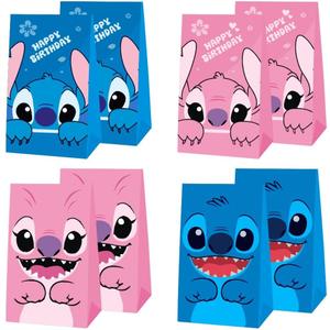 ARHAVI 12Pcs Stitch Party Gift Bags Goodie Bags, Stitch Birthday Party Supplies for Kids Birthday Decorations (Blue, Pink)