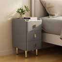 AQIMUELE Narrow Nightstand with Drawers, Narrow Side Table Leather, Small Bedside Tables for Bedroom. (Dark Gray), 11.8''W x 15"D x 22.8"H