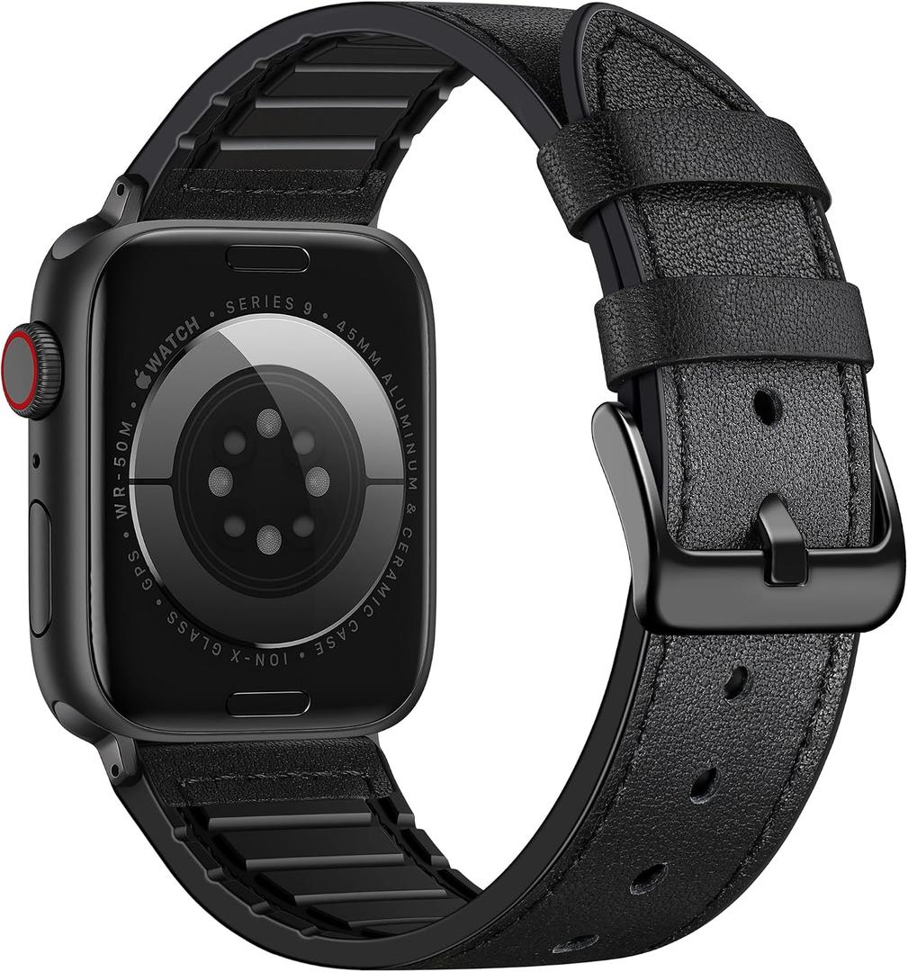 Adorve Leather Watch Band for Apple Watch Bands Men 44mm 45mm 46mm 42mm 49mm 41mm 40mm 38mm, Top Grain Genuine Leather Replacement Strap for iWatch Band Men for Series 11/10/Utlra/SE/9/8/7/6/5/4/3/2/1