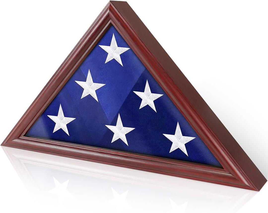 Flag Display Case - 5' x 9.5' Funeral & Military Flag Shadow Box with HD Tempered Glass and Wall Mount, Folded Triangle Flag Holder Frame for Veterans, Red Flag Display Case - 5' x 9.5' Funeral & Military Flag Shadow Box with HD Tempered Glass and Wall Mount, Folded Triangle Flag Holder Frame for Veterans, Red
