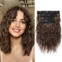 REECHO Clip in Hair Extensions - 4PCS 12" Short Curly Wavy Brown Hairpieces - Invisible Lace Weft - Natural Soft - Ginger Brown