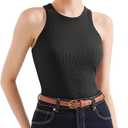 SUUKSESS Women Padded Cotton Ribbed Tank Tops High Neck Racerback Basic Tops (M)