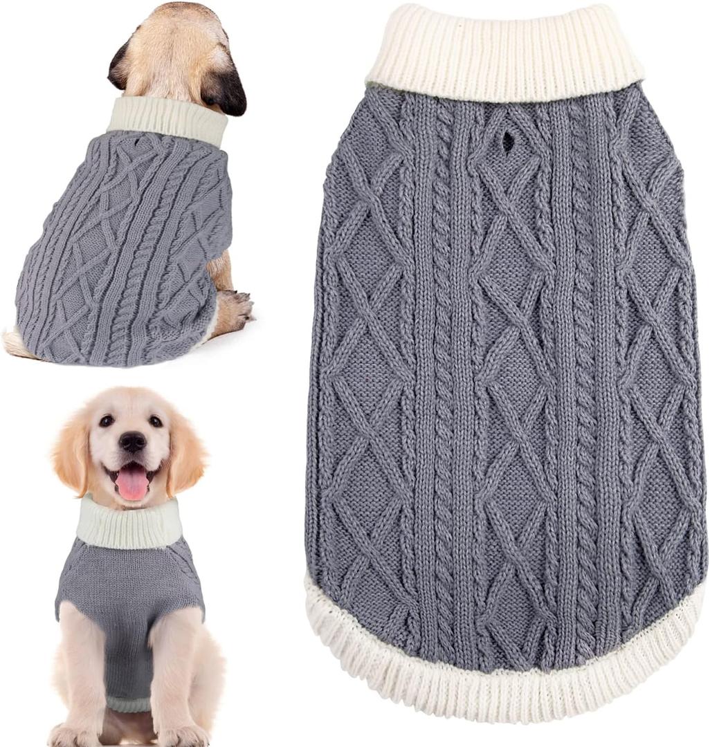 Small Dog Sweaters with Leash Hole Turtleneck Dog Sweaters Knitwear Boys Girls Warm Soft and High Stretch Pet Clothes for Fall WinterPet Shirts for Kitten Puppy Grey Small