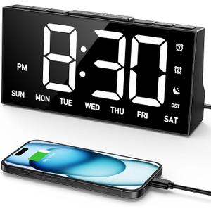 GOLOZA Digital Alarm Clocks for Bedrooms, Digital Clock with 4 Level Brightness +Off, Dual Customizable Alarms, USB Port, Power-Off Memory, Snooze, DST, 12/24H, Desk Clock for Kids Adults Elderly, White Digit