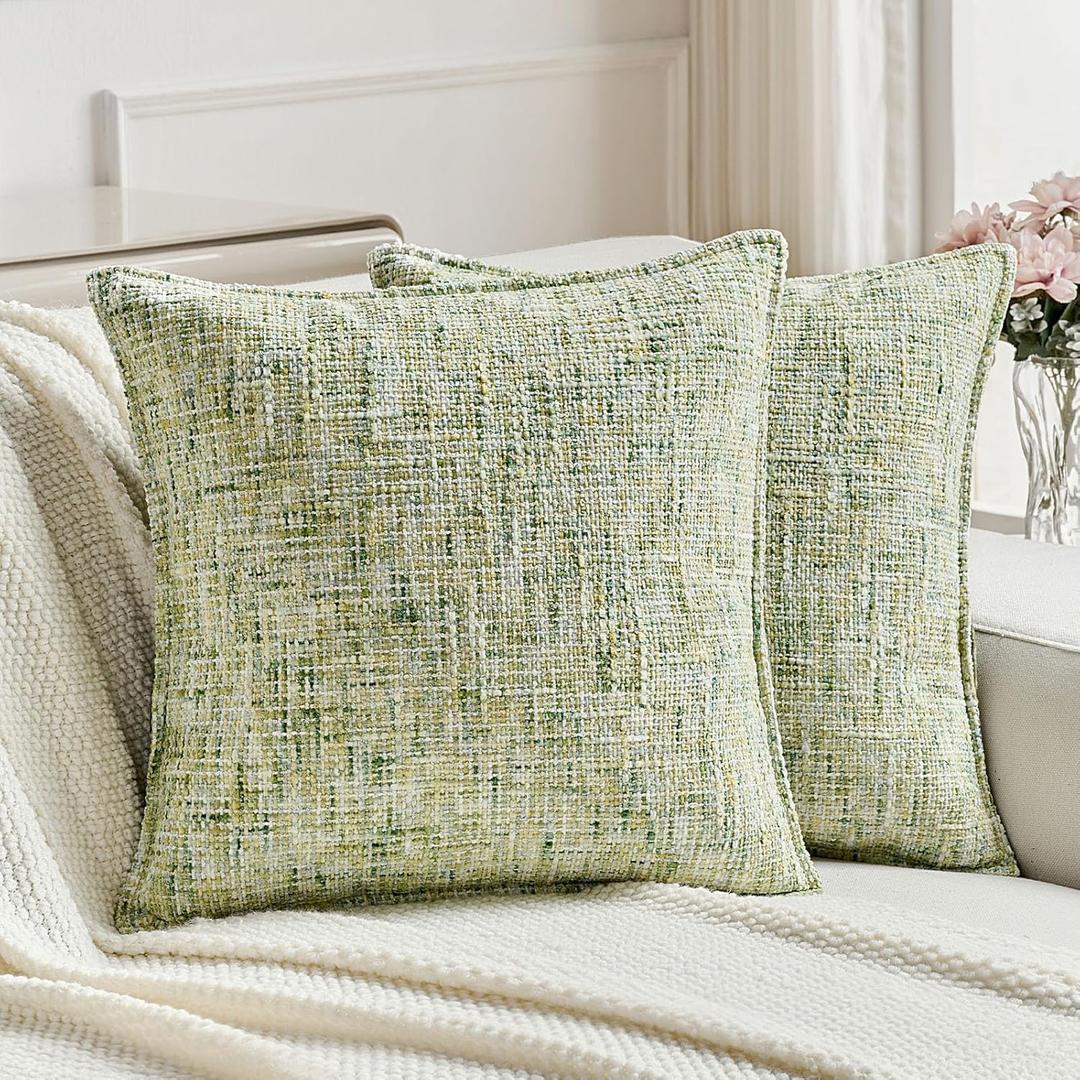 FUTEI Pack of 2 Chenille Tweed Vintage Throw Pillow Covers 26x26 Inch Soft Decorative Euro Pillow Shams Modern Farmhouse Accent for Couch Bed Living Room, Light Green