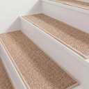 Nuanchu 15 Pcs Khaki Bullnose Carpet Stair Treads Non Slip Stairs Treads Washable Bullnose Carpet Pads for Indoor Wooden Steps Pet Safety Rugs (29.9"x7.9")