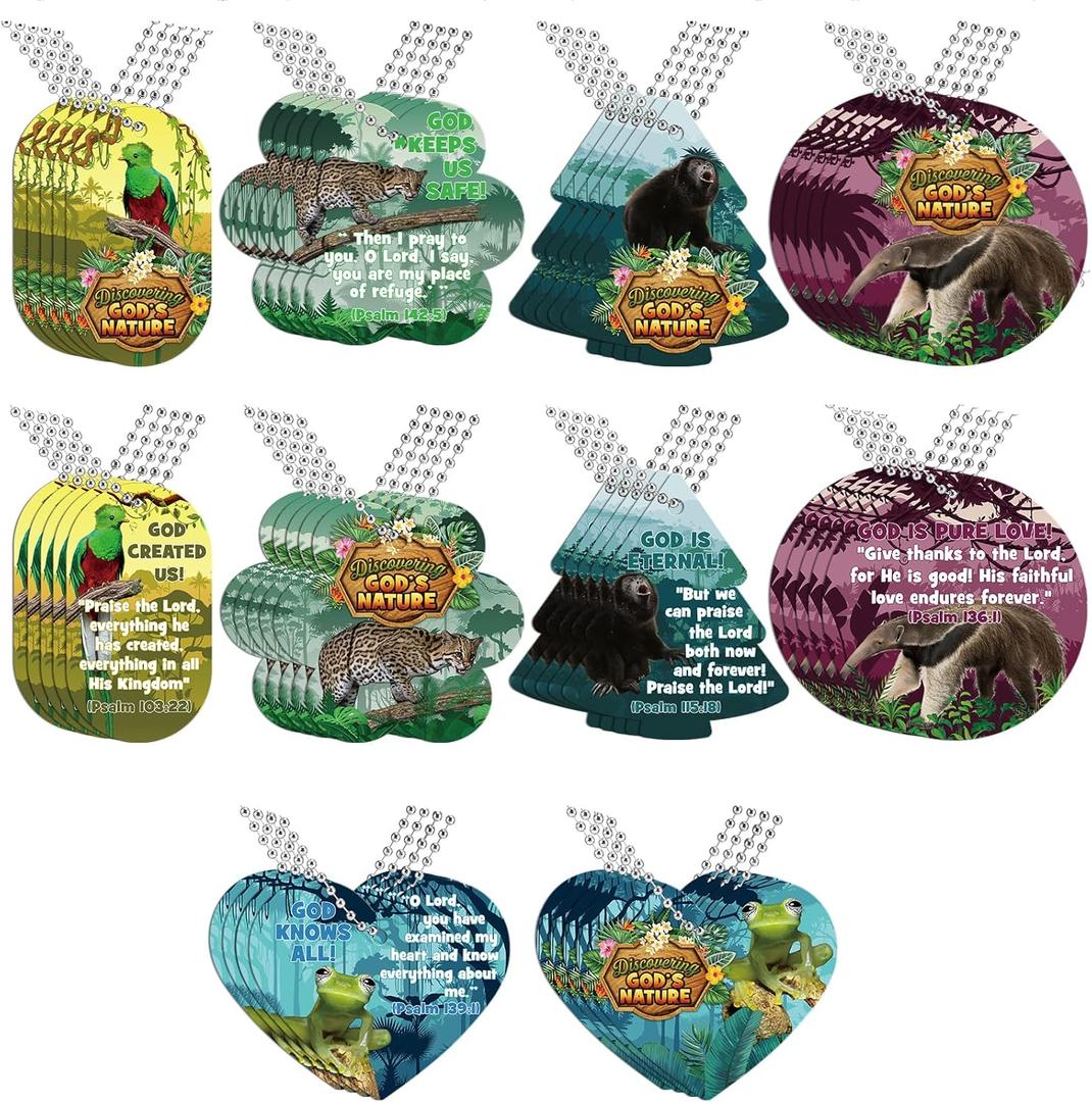 Eersida 250 Pcs Rainforest Falls 2026 Tags Decorations VBS Exploring The Nature of God Tag Necklace Kit with 24" Aluminum Safety Chains Include 200 Tags 50 Chain for Vacation Bible