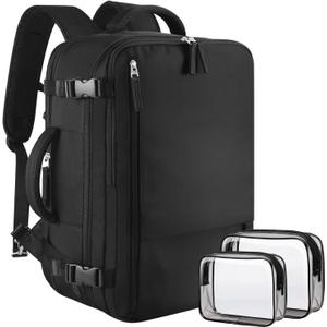 Large Travel Backpack for Women Men, Expandable 40L Carry On Backpack, 17 Inch Laptop Backpack College Bookbag, Waterproof Travel bag as Person Item Flight Approved (Black)