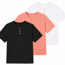 TICTICMIMI Women's Henley Short Sleeve Tops Button Down Casual Summer T Shirts Crew Neck Basic Tees,white, coral, black, XL 3Pcs
