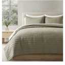EVERGRACEHOME 100% Cotton Modern Lines Quilt Set Queen Size, Pre-Washed Soft Striped Coverlet Bedspread, 3 Piece Lightweight Bedding Set for All Season, with 2 Pillow Shams, Light Sage