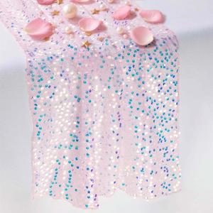 Pink Sequin Table Runner 1 Piece 10 Ft (17x120 Inch) - for Dessert Table or Multiple Kids Tables Iridescent Table Runner for Mermaid Princess Unicorn Fairy Party Decorations