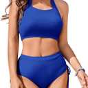 AI'MAGE Womens High Waisted Bikini Sets Cheeky Push Up Two Piece Swimsuits Drawstring Halter Tummy Control Bathing Suit (XX-Large, Royal Blue)