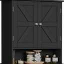 TEENFON Bathroom Wall Cabinet, Bathroom Cabinet with Barn Doors & Adjustable Shelf, Over The Toilet Storage Cabinet, Medicine Cabinet, Black UNGGX001HV1