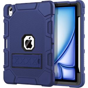 for iPad Air 11-inch (M3/M2) 2025/2024, iPad Air 5th/4th Generation 10.9 Inch Case (2022/2020), Heavy Duty Shockproof Rugged Protective Case with Pencil Holder, Navy Blue