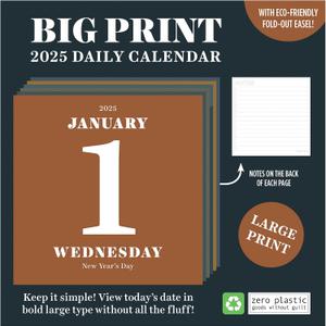 TF PUBLISHING 2025 Big Print Daily Desktop Calendar | Home and Office Organization | Small Desk Top Calendar | Full-Color Easy Tear-Off Pages | Standing Fold-Out Cardboard Easel | 5.25”x5.25”