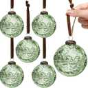Threan 6 Pcs Large Vintage Mercury Glass Christmas Ornaments 3.15" Hanging Christmas Ball Ornaments Antique Embossed Ball Decorations for Xmas Tree Garland Wreath Holiday Decor(Green, Etched)