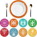Willinglong Colorful 120 Pieces 12" Mexican Round Placemat Platos De Barro Fiesta Paper Placemats Doilies Cutouts Disposable Papel Picado Cinco De Mayo for Mexican Talavera Party Supplies
