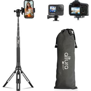 Altura Photo 55" Phone Tripod, Tripod for iPhone & Extendable Selfie Stick, Phone Stand, Solidest Cell Phone Tripod Compatible with iPhone/Android & DSLR Cameras, Canon, Nikon, Sony Mirrorless