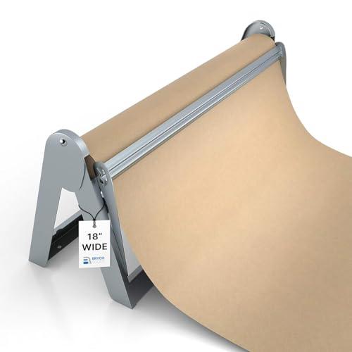 Bryco Goods 18 Inch Paper Roll Dispenser and Cutter, Wall Mountable & Non-Slip Tabletop, Heavy-Duty Steel Frame – Kraft, Butcher, Freezer, Wrapping Paper Holder – for Home, Office, Craft Projects