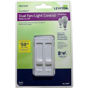 Leviton 3001337 Decora Sureslide Fan & LED Dimmer Slide Switch, White