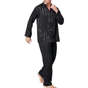 Lonxu Pajamas Set Mens Silk Satin Pajamas Long Sleeve Loungewear Two-Piece Sleepwear Button-Down Pj Set S