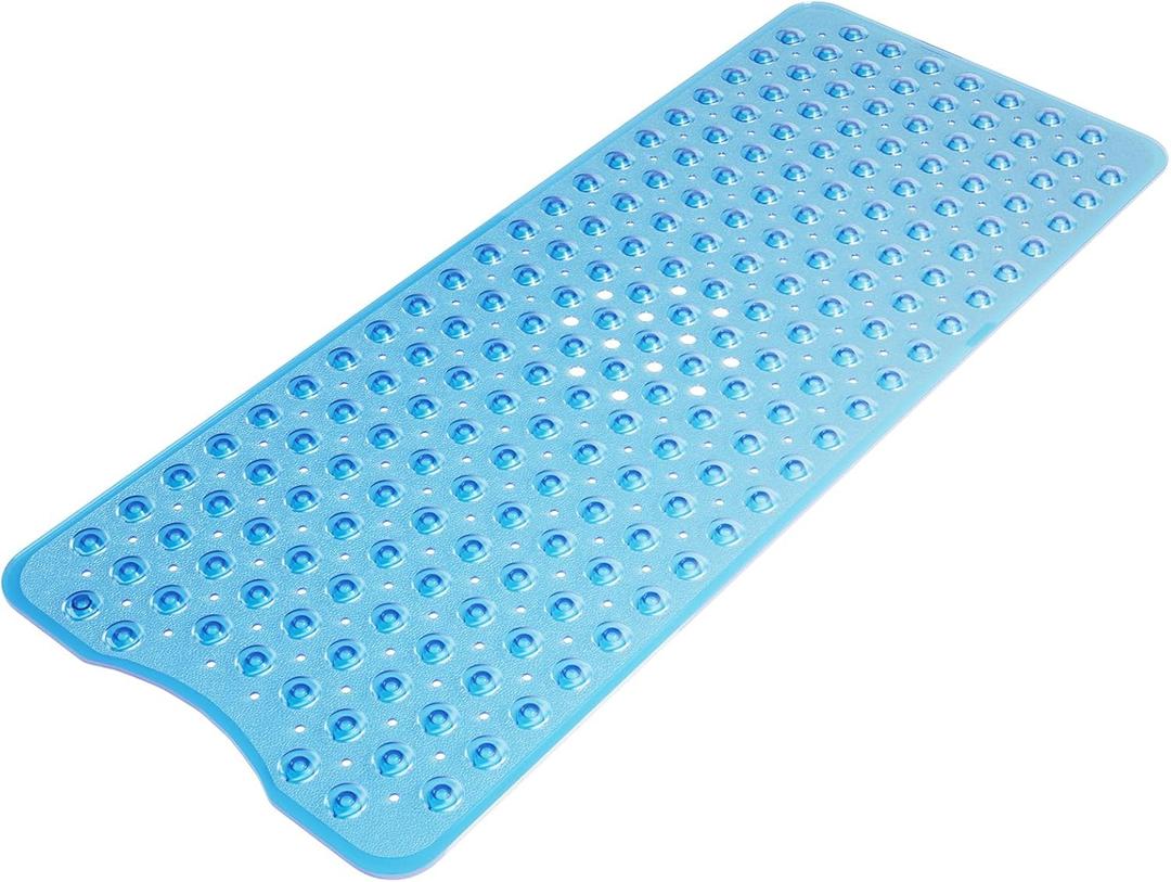 AmazerBath Shower Mat Non Slip 40 x 16 Inches, Shower Stall Mats with Suction Cups and Drain Holes, Non Slip Bath Mat for Tub for Elderly & Kids, Clear Blue