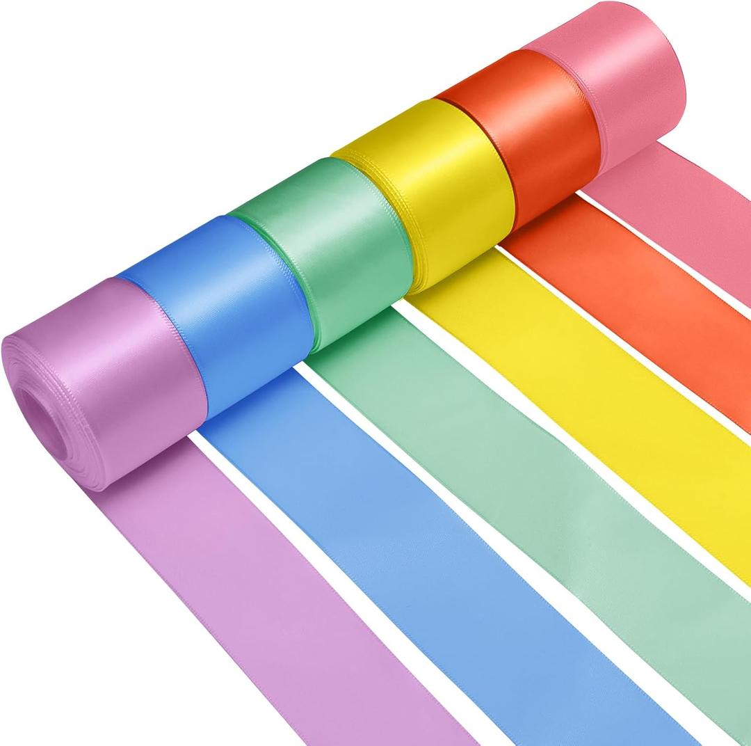 Jacriah 1-1/2 Inch Rainbow Satin Ribbons for Crafts, 6 Rolls Single-Faced Rainbow Assorted Ribbons for Gift Wrapping Flower Bouquet Wedding Invitations Bridal Shower Hair Bow Garland Party Decor