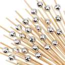 Disco Ball Cocktail Picks - 100 Count Decorative Toothpicks for Appetizers, 4.7 Inch Long Bamboo Skewers, Fancy Garnish Sticks for Martini, Charcuterie Board, Party Decorations, Bar Decor Accessories (Silver)