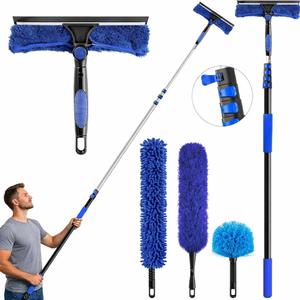 wlich 26ft High Reach Duster Kit, Aluminum 5-20ft Fan & Window Cleaner Set, Versatile Dusting Set with 5 Replaceable Heads for Cleaning Fans, Windows, and Hard-to-Reach Areas Outdoors Without Ladder