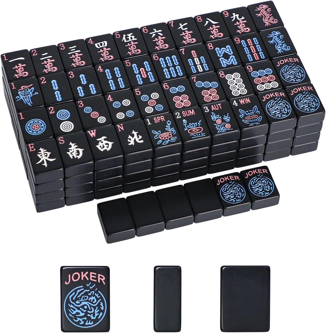 American Mahjong Tiles (1.2,Tiles Only), 166 Mahjong Tile Set with Black Color (Tiles Only)