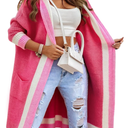 Yimoon Womens Long Cardigan Sweater Color Block Open Front Hooded Cardigan Oversized Knit Sweater Outwear