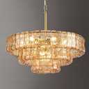 23in Large Chandelier Gold, Modern Dining Room Light Fixtures, 3 Layer Luxury Glass Chandelier 9 Light Chandeliers for Dining Room Kitchen Island Living Room (Gold)