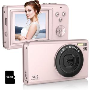 Twylyte Digital Camera,56MP FHD 1080P with 16X Digital Zoom & Anti-Shake, 2.8" Screen Compact Point and Shoot Camera for Kids Teens Beginners, Includes 32GB SD Card, Portable for Travel Photography (Pink)