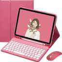 Keyboard Case for iPad 11th Gen A16 2025/iPad10th Generation 2022 with Mouse, Cute Round Key Magnetically Detachable Keyboard Case with Pencil Holder (New Pink)