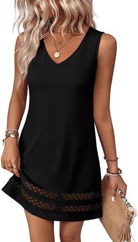 Summer Dresses for Women 2026 V Neck Sleeveless Lace Boho Dress Elegant Classy Spring Beach Vacation Outfits, Medium