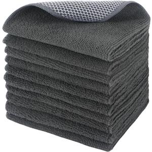 SINLAND Microfiber Dish Cloths Wash Clothes for Kitchen Best Kitchen Cloths Cleaning Cloth Poly Scour Side 12"x12" (10Pack, Dark Grey)
