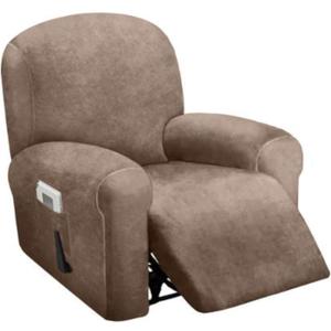 ULTICOR 4-Piece, 1 Seat Recliner Cover, Velvet Stretch Reclining Chair Covers for 1 Cushion Reclining Sofa, Single Seat Recliner Couch Cover, Thick, Very Soft, Machine Washable (Sand)