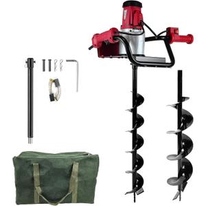 JKCHENPRO 1500W Electric Post Hole Digger - 6" & 4" Earth Auger with Reverse Function, Carry Bag & Durable Auger Bit for Fencing, Gardening