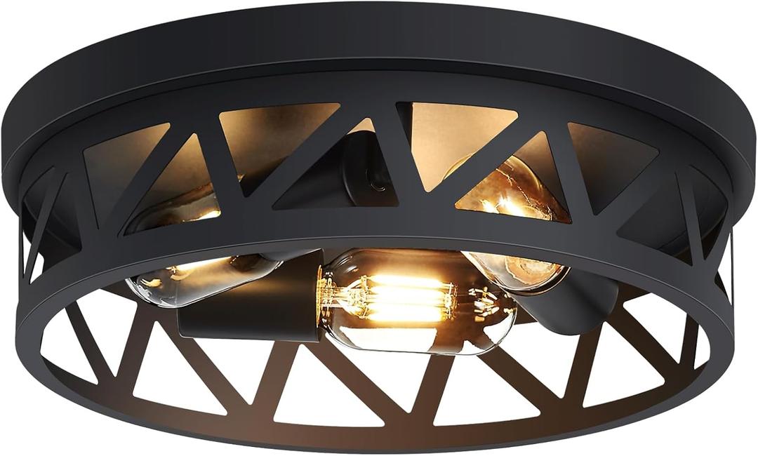 13 inch Black Flush Mount Ceiling Light Fixture,3-Light Light Fixtures Ceiling Mount for Hallway,Hall,Kitchen,Farmhouse (1 Pack)