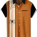 WHO IN SHOP Men's Halloween Shirts Cute Scary Horror Short Sleeve Button Up Shirt (3X-Large)