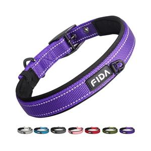 Fida Heavy Duty Dog Collar, Ultra Comfortable Soft Neoprene Padded, Adjustable Reflective Nylon Pet Collar with Durable Metal Belt Buckle for Medium Breeds (M, Purple)